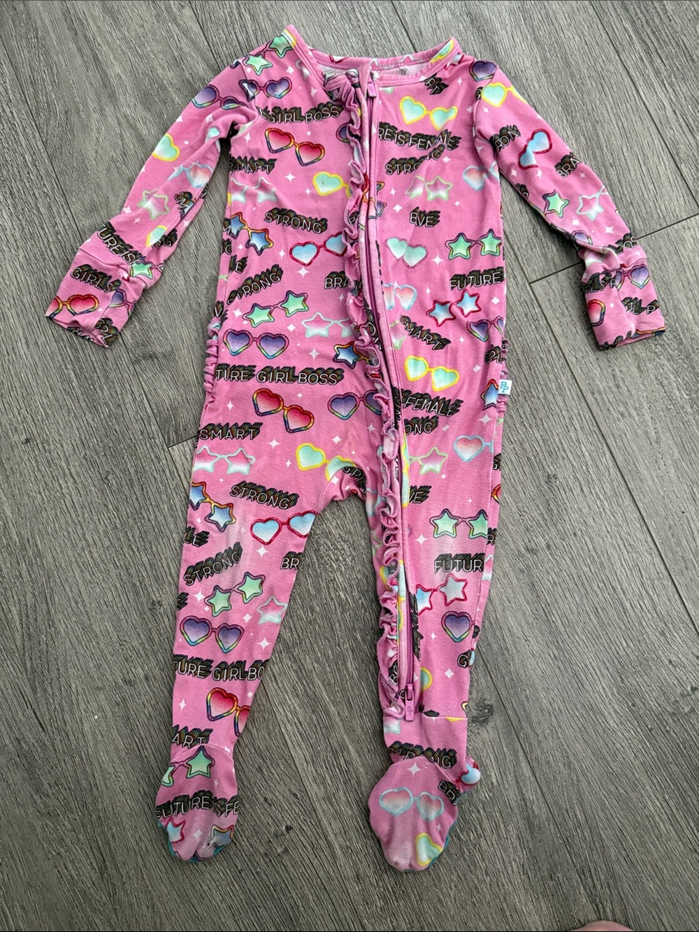 Posh Peanut Pink Footed One-Piece with Multi-Colored Hearts & Stars